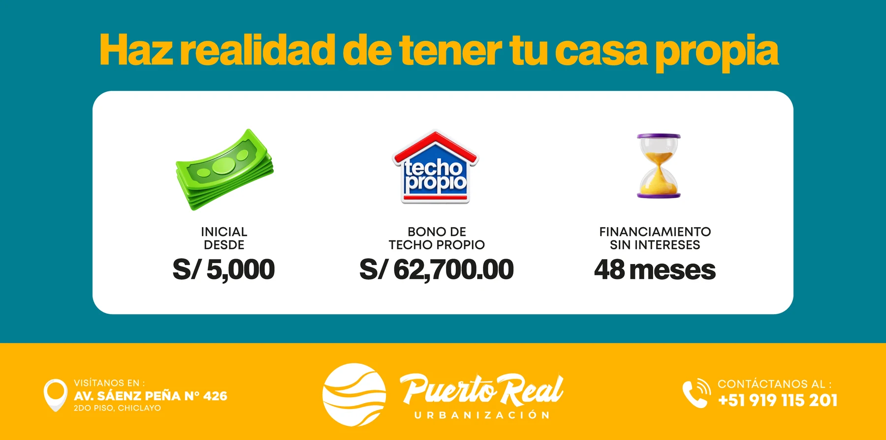 Inicial, bono Techo Propio y financiamiento de Puerto Real